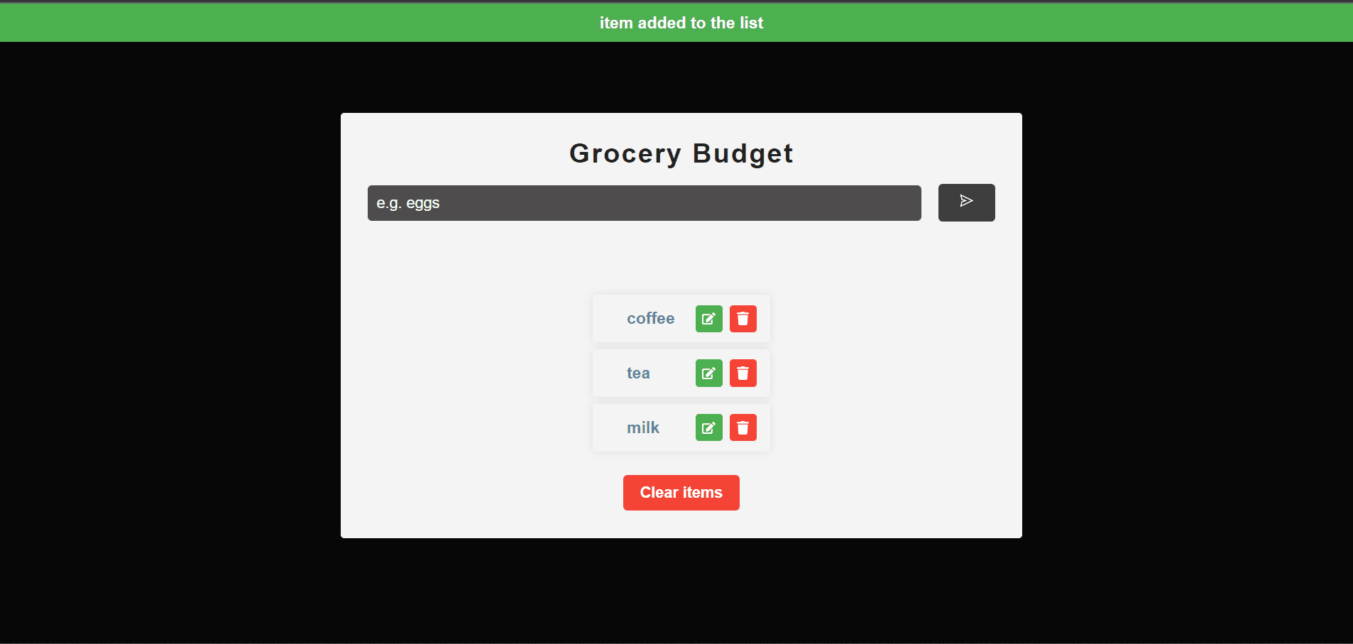 React Grocery Budget